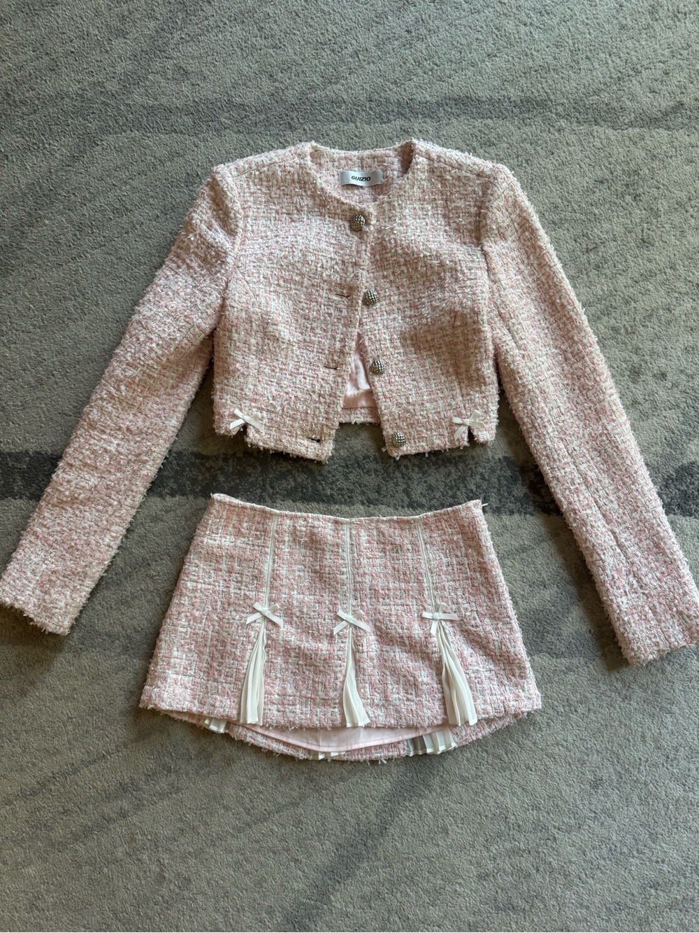 Guizio Baby Pink Tweed Emory Skirt and Colette Jacket